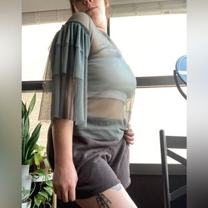 Forest Green Sheer Zara Flowy Top Blouse